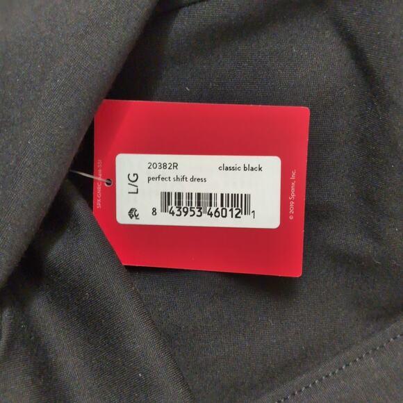 NWT Spanx Perfect Shift A-Line Dress Black Ponte Stretch 3/4 Sleeve Pockets L - Picture 11 of 12